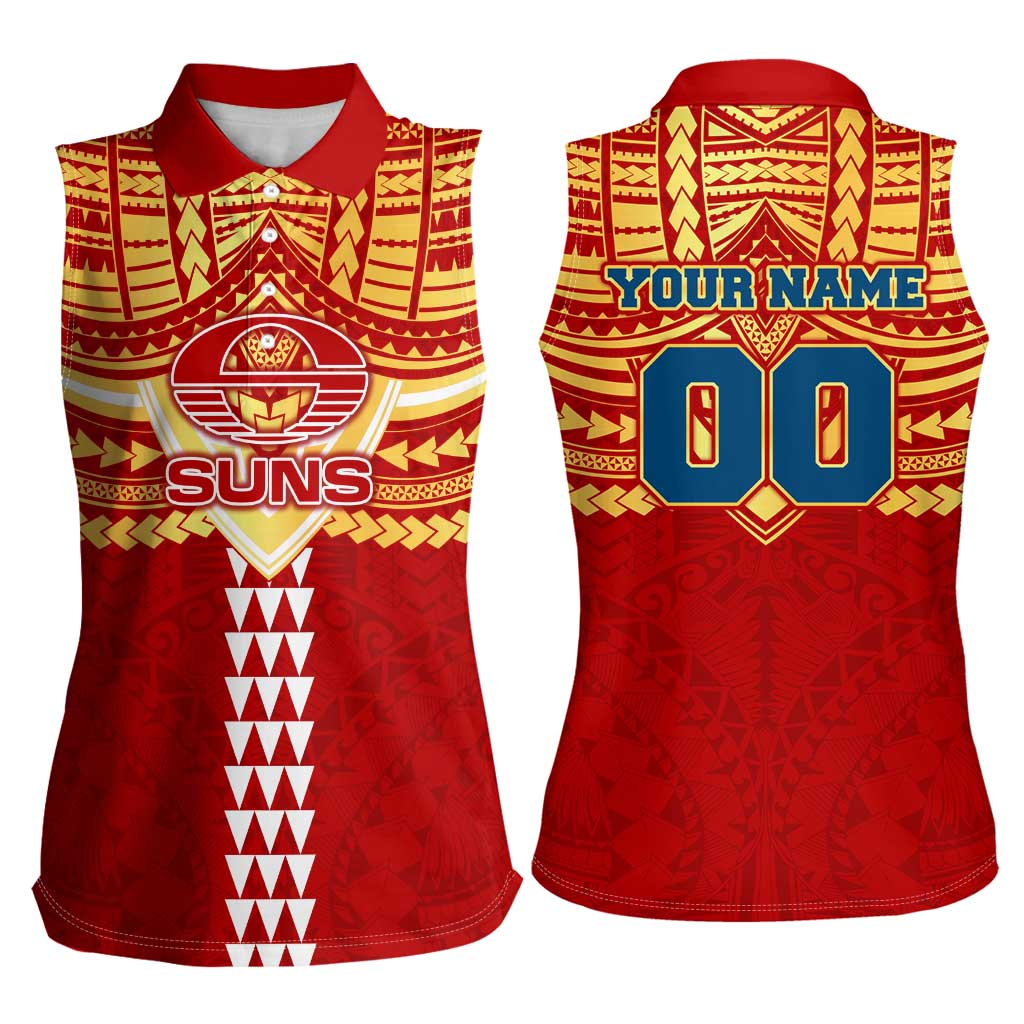 Personalized Gold Coast Suns Women Sleeveless Polo Shirt Polynesian Tribal Pattern Heritage Football