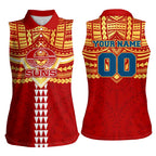 Personalized Gold Coast Suns Women Sleeveless Polo Shirt Polynesian Tribal Pattern Heritage Football