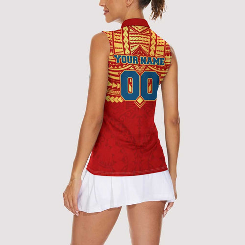 Personalized Gold Coast Suns Women Sleeveless Polo Shirt Polynesian Tribal Pattern Heritage Football