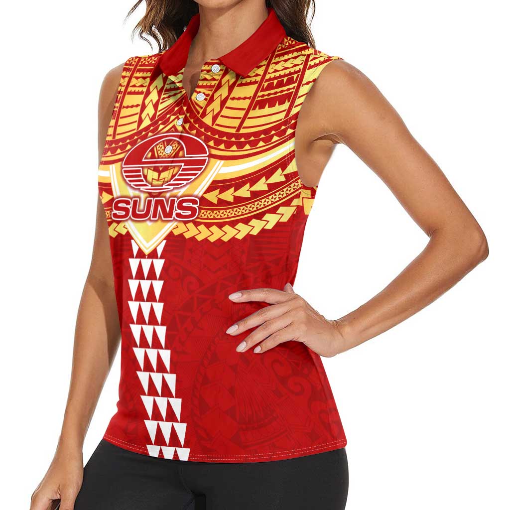 Personalized Gold Coast Suns Women Sleeveless Polo Shirt Polynesian Tribal Pattern Heritage Football