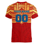 Personalized Gold Coast Suns Women V-Neck T-Shirt Polynesian Tribal Pattern Heritage Football