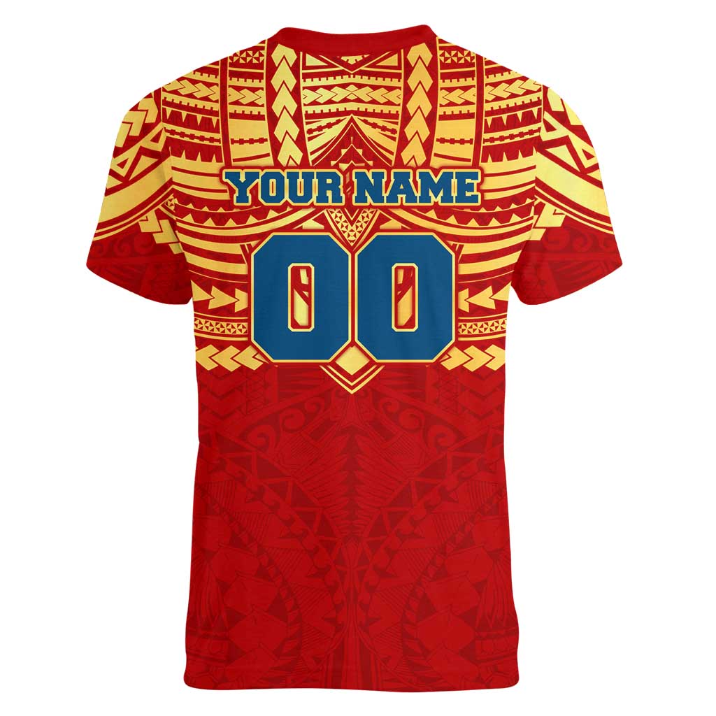Personalized Gold Coast Suns Women V-Neck T-Shirt Polynesian Tribal Pattern Heritage Football