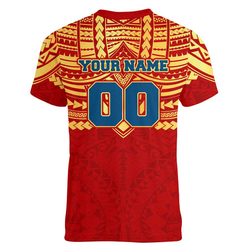 Personalized Gold Coast Suns Women V-Neck T-Shirt Polynesian Tribal Pattern Heritage Football