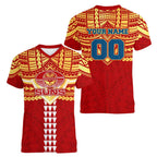 Personalized Gold Coast Suns Women V-Neck T-Shirt Polynesian Tribal Pattern Heritage Football