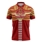 Personalized Gold Coast Suns Zipper Polo Shirt Polynesian Tribal Pattern Heritage Football