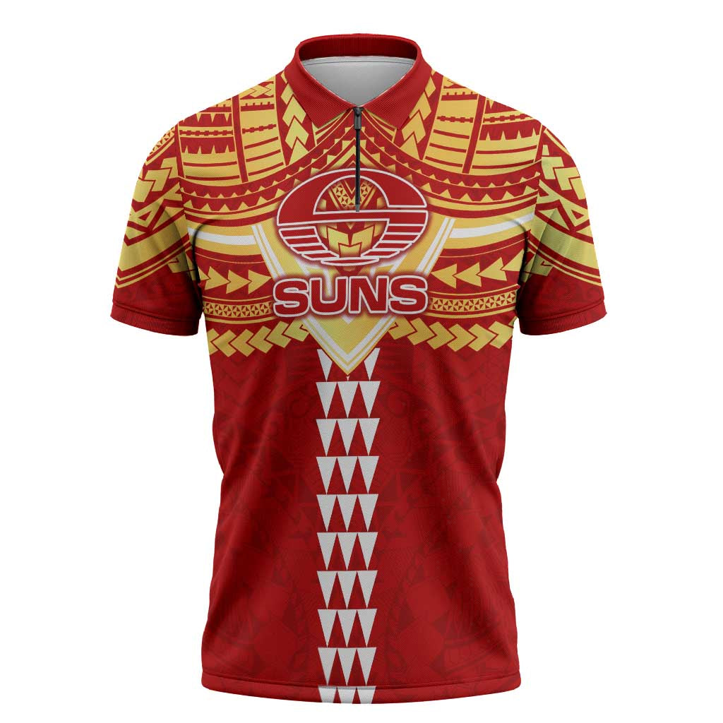 Personalized Gold Coast Suns Zipper Polo Shirt Polynesian Tribal Pattern Heritage Football
