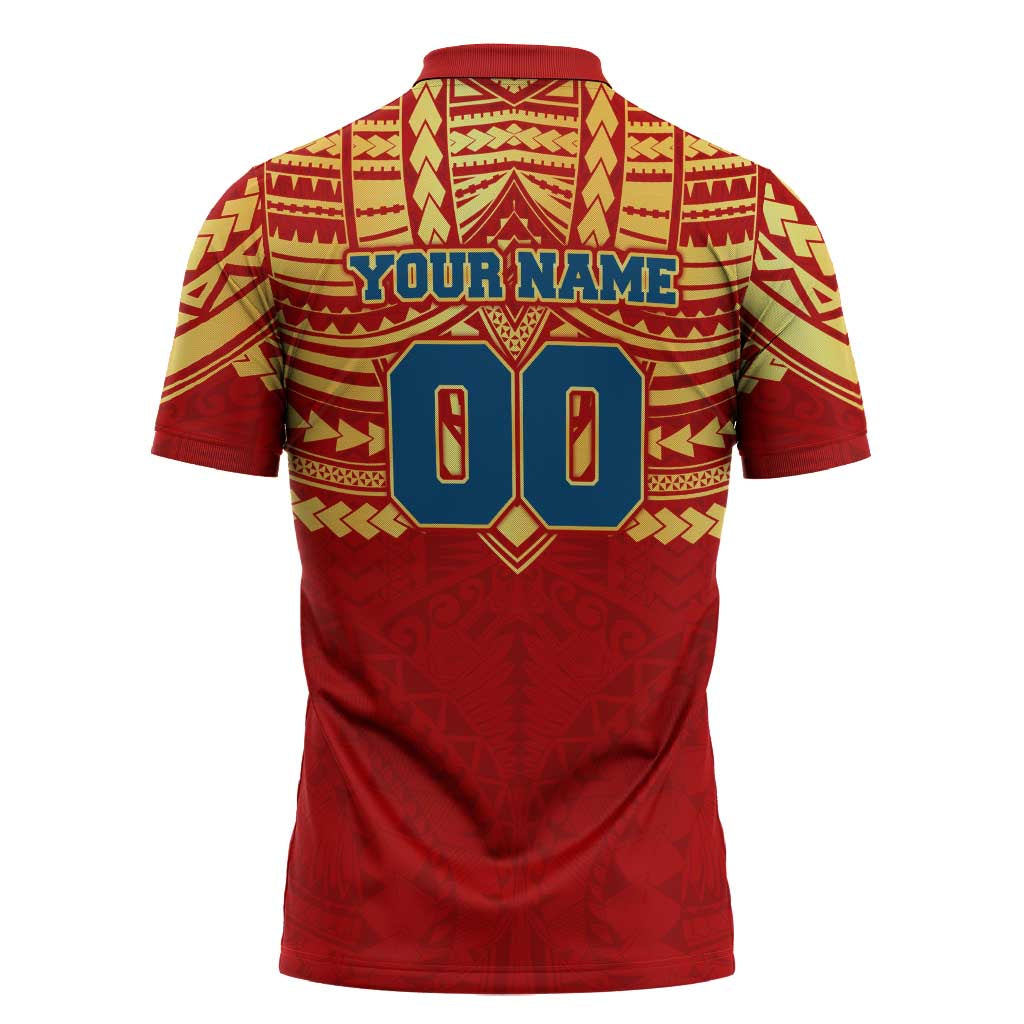 Personalized Gold Coast Suns Zipper Polo Shirt Polynesian Tribal Pattern Heritage Football