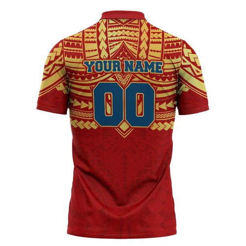 Personalized Gold Coast Suns Zipper Polo Shirt Polynesian Tribal Pattern Heritage Football