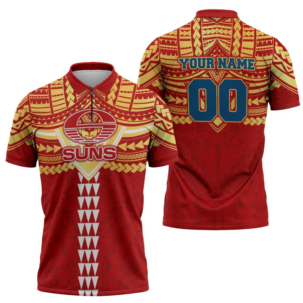 Personalized Gold Coast Suns Zipper Polo Shirt Polynesian Tribal Pattern Heritage Football