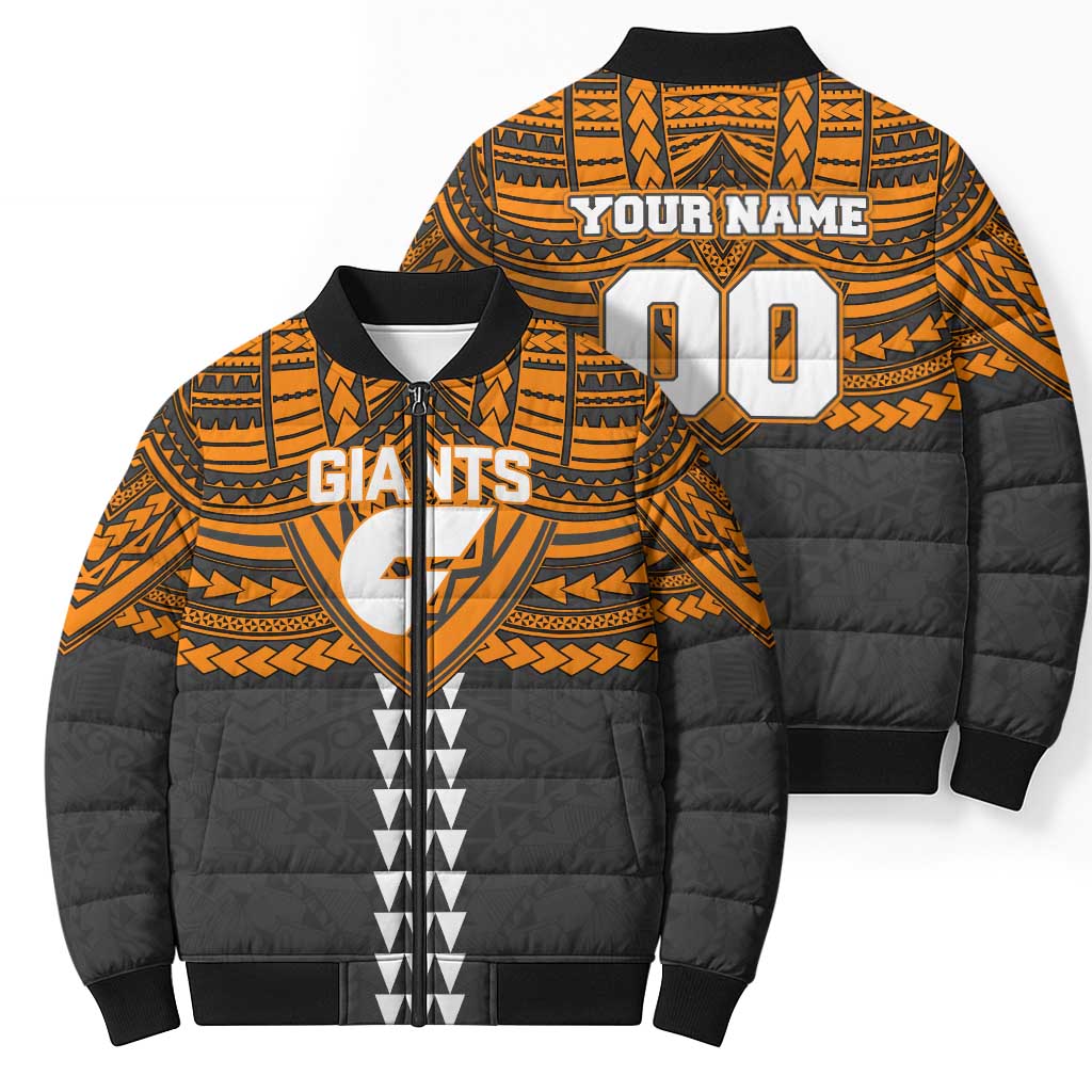Personalized GWS Giants Bomber Puffer Jacket Polynesian Tribal Pattern Heritage Football