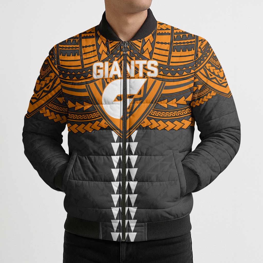 Personalized GWS Giants Bomber Puffer Jacket Polynesian Tribal Pattern Heritage Football