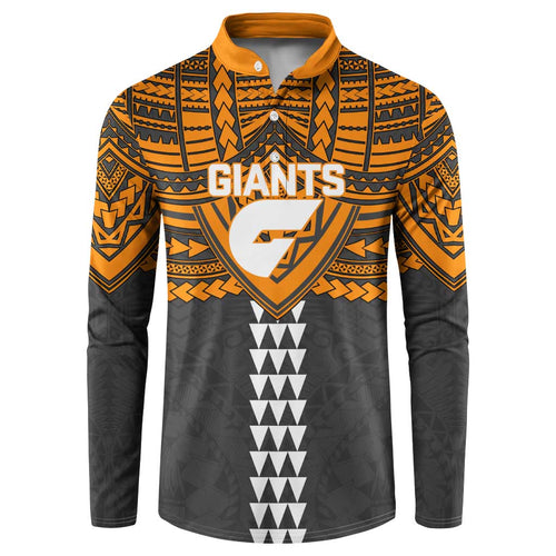 Personalized GWS Giants Button Sweatshirt Polynesian Tribal Pattern Heritage Football