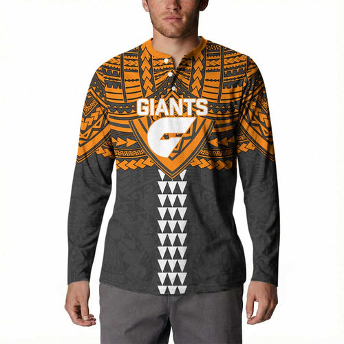 Personalized GWS Giants Button Sweatshirt Polynesian Tribal Pattern Heritage Football