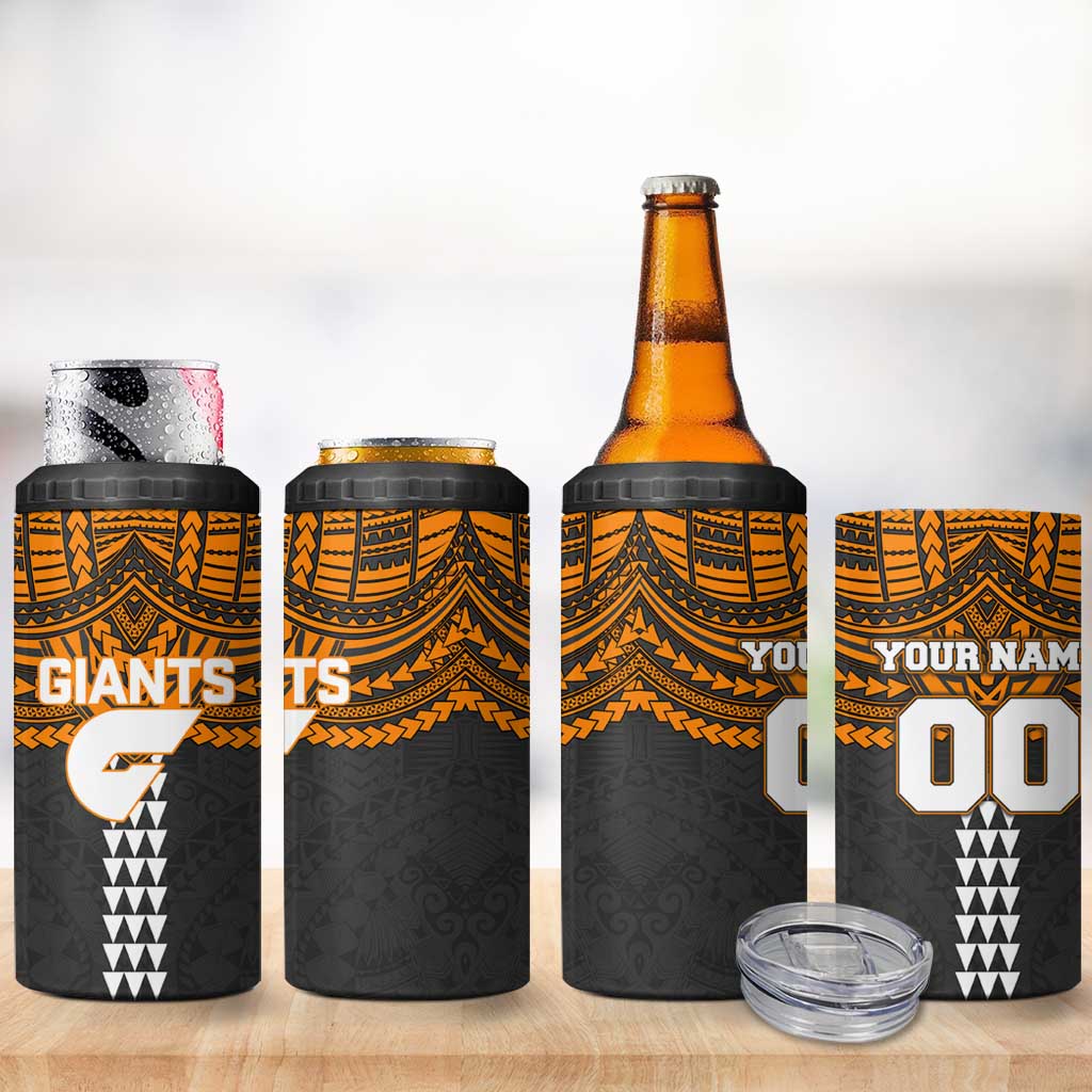 Personalized GWS Giants 4 in 1 Can Cooler Tumbler Polynesian Tribal Pattern Heritage Football