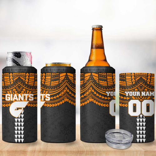 Personalized GWS Giants 4 in 1 Can Cooler Tumbler Polynesian Tribal Pattern Heritage Football