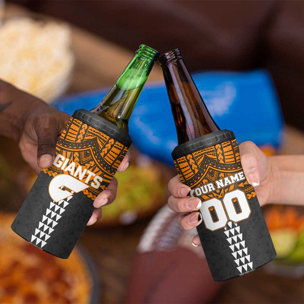 Personalized GWS Giants 4 in 1 Can Cooler Tumbler Polynesian Tribal Pattern Heritage Football