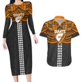 Personalized GWS Giants Couples Matching Long Sleeve Bodycon Dress and Hawaiian Shirt Polynesian Tribal Pattern Heritage Football
