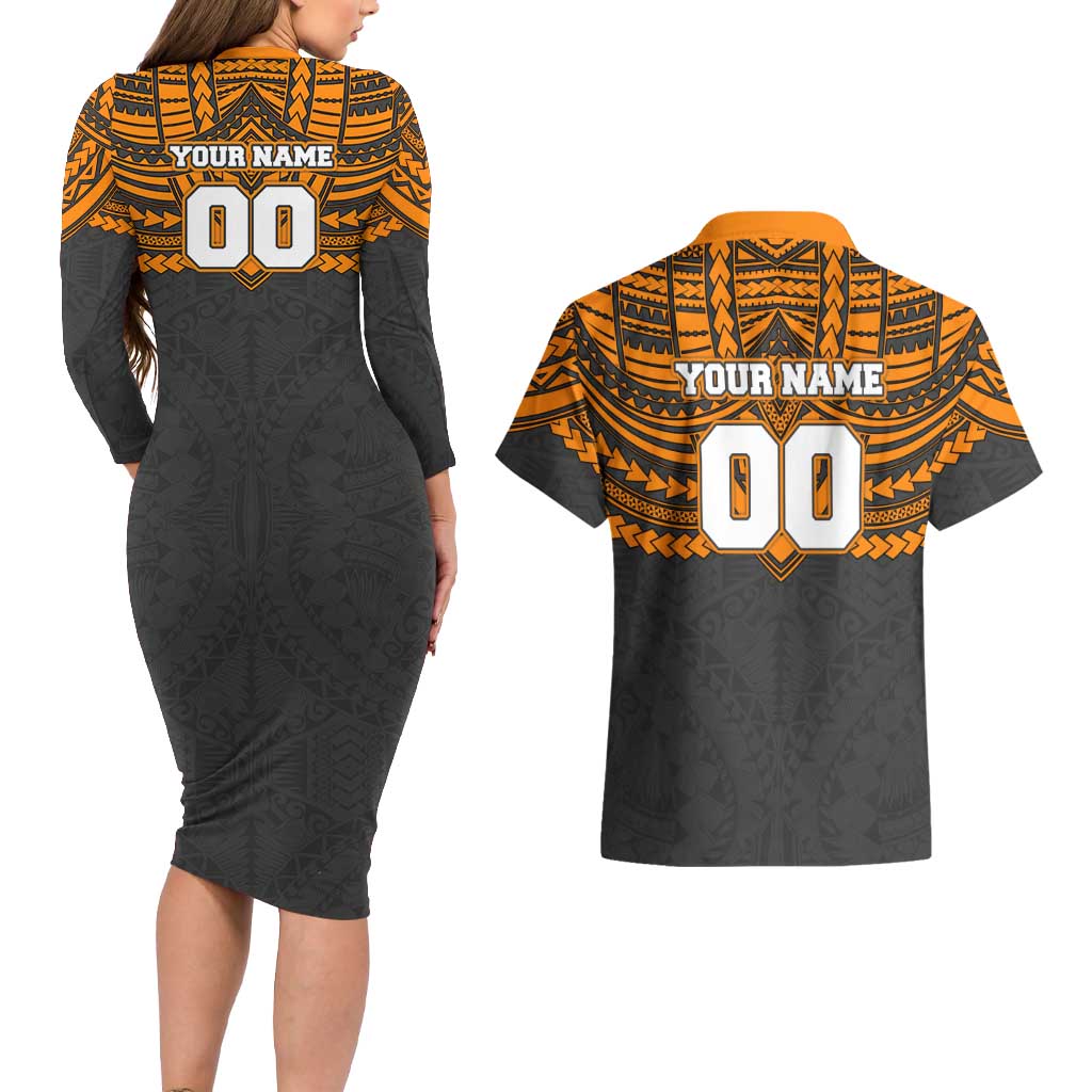Personalized GWS Giants Couples Matching Long Sleeve Bodycon Dress and Hawaiian Shirt Polynesian Tribal Pattern Heritage Football