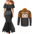 Personalized GWS Giants Couples Matching Mermaid Dress and Long Sleeve Button Shirt Polynesian Tribal Pattern Heritage Football