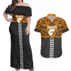 Personalized GWS Giants Couples Matching Off Shoulder Maxi Dress and Hawaiian Shirt Polynesian Tribal Pattern Heritage Football
