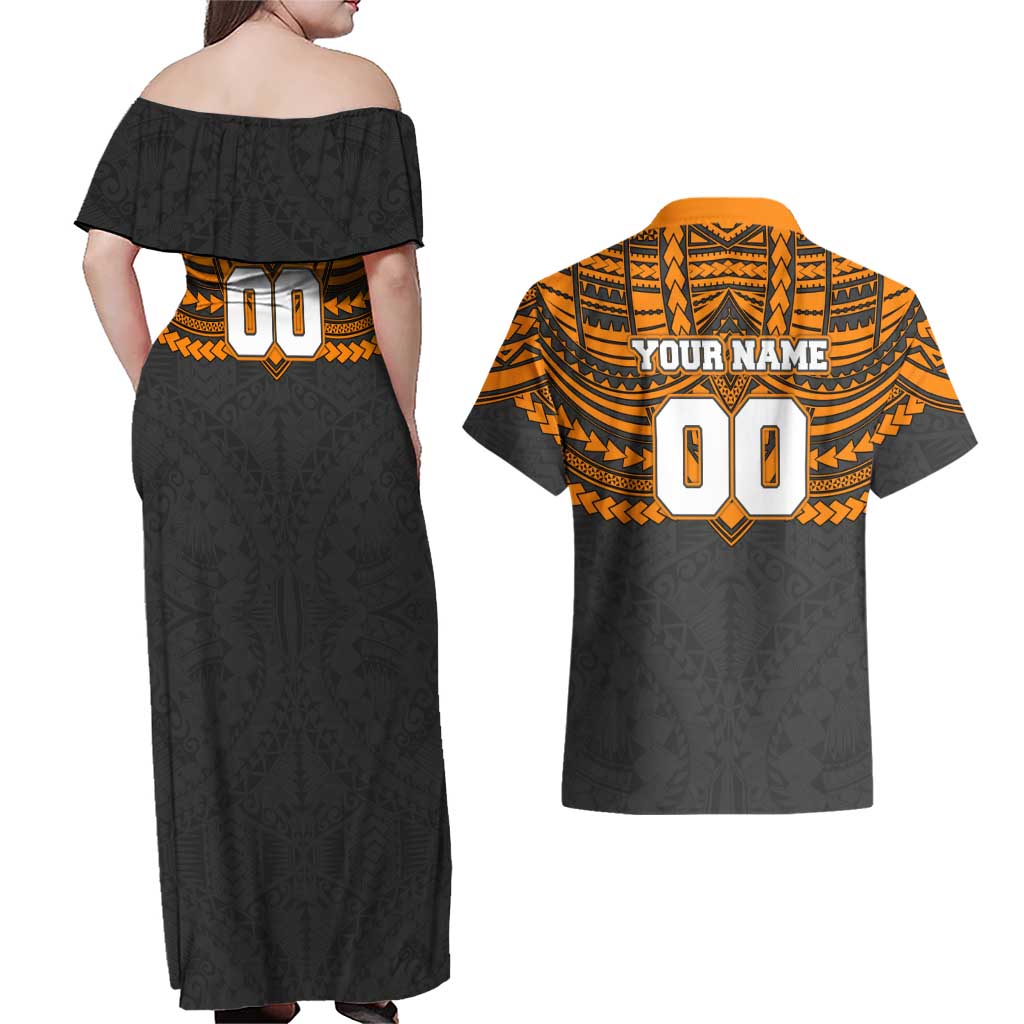 Personalized GWS Giants Couples Matching Off Shoulder Maxi Dress and Hawaiian Shirt Polynesian Tribal Pattern Heritage Football