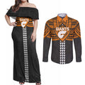 Personalized GWS Giants Couples Matching Off Shoulder Maxi Dress and Long Sleeve Button Shirt Polynesian Tribal Pattern Heritage Football