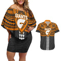 Personalized GWS Giants Couples Matching Off Shoulder Short Dress and Hawaiian Shirt Polynesian Tribal Pattern Heritage Football