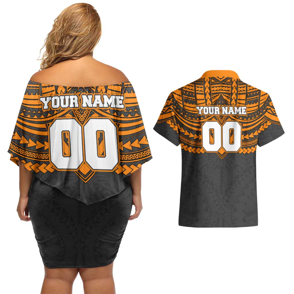 Personalized GWS Giants Couples Matching Off Shoulder Short Dress and Hawaiian Shirt Polynesian Tribal Pattern Heritage Football