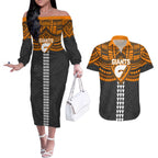 Personalized GWS Giants Couples Matching Off The Shoulder Long Sleeve Dress and Hawaiian Shirt Polynesian Tribal Pattern Heritage Football