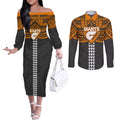 Personalized GWS Giants Couples Matching Off The Shoulder Long Sleeve Dress and Long Sleeve Button Shirt Polynesian Tribal Pattern Heritage Football