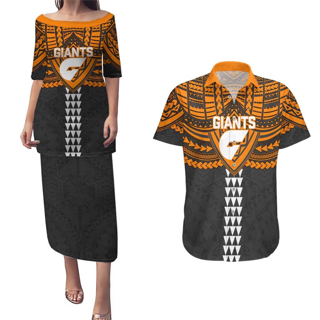 Personalized GWS Giants Couples Matching Puletasi and Hawaiian Shirt Polynesian Tribal Pattern Heritage Football