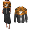 Personalized GWS Giants Couples Matching Puletasi and Long Sleeve Button Shirt Polynesian Tribal Pattern Heritage Football