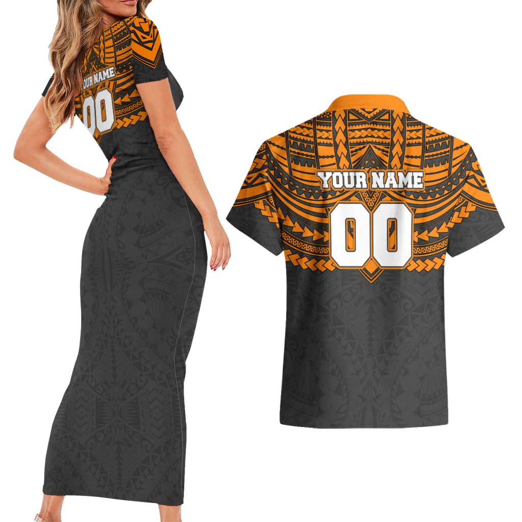 Personalized GWS Giants Couples Matching Short Sleeve Bodycon Dress and Hawaiian Shirt Polynesian Tribal Pattern Heritage Football