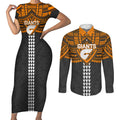 Personalized GWS Giants Couples Matching Short Sleeve Bodycon Dress and Long Sleeve Button Shirt Polynesian Tribal Pattern Heritage Football