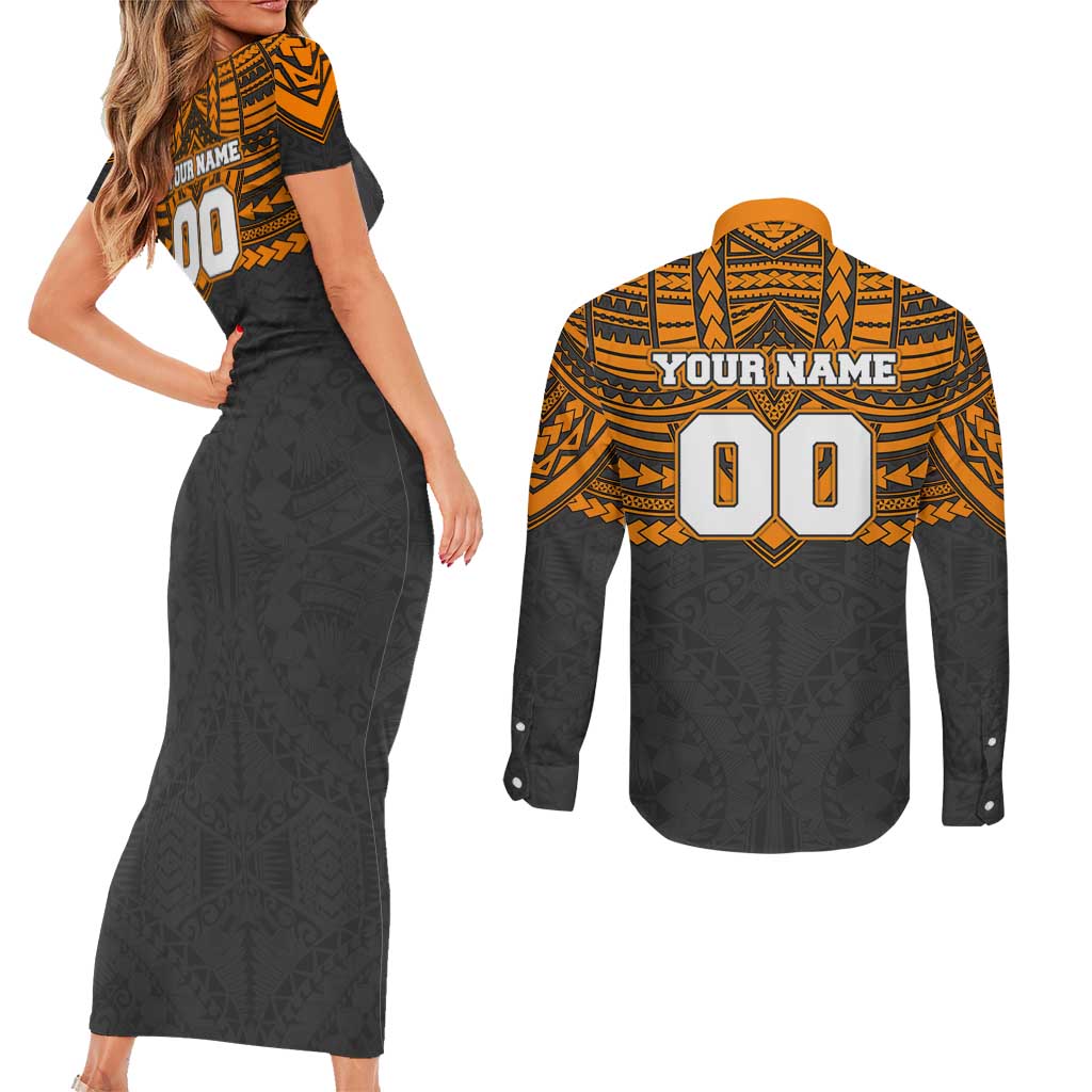 Personalized GWS Giants Couples Matching Short Sleeve Bodycon Dress and Long Sleeve Button Shirt Polynesian Tribal Pattern Heritage Football