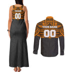 Personalized GWS Giants Couples Matching Tank Maxi Dress and Long Sleeve Button Shirt Polynesian Tribal Pattern Heritage Football