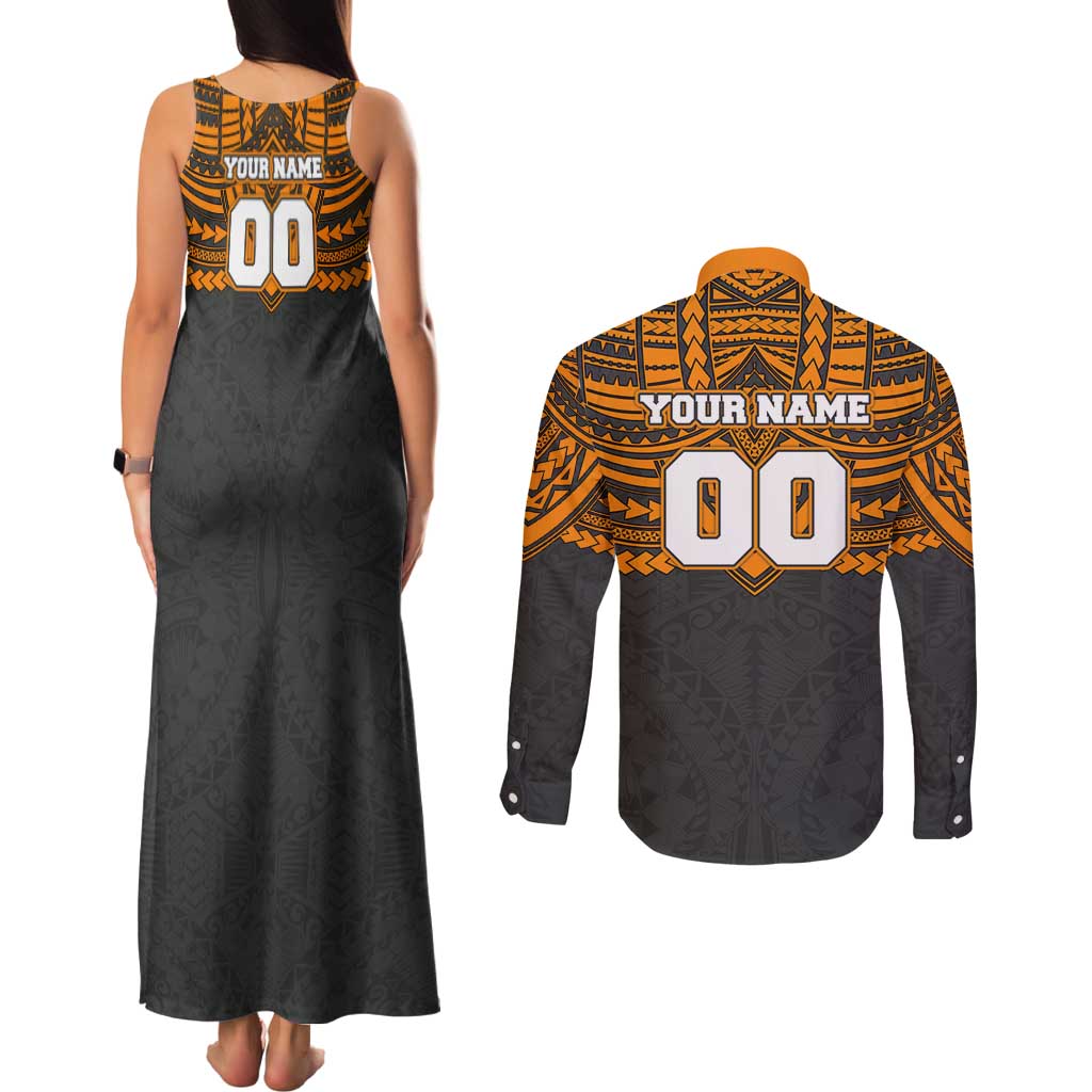 Personalized GWS Giants Couples Matching Tank Maxi Dress and Long Sleeve Button Shirt Polynesian Tribal Pattern Heritage Football