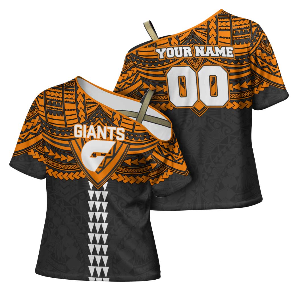 Personalized GWS Giants Cross Shoulder Shirt Polynesian Tribal Pattern Heritage Football