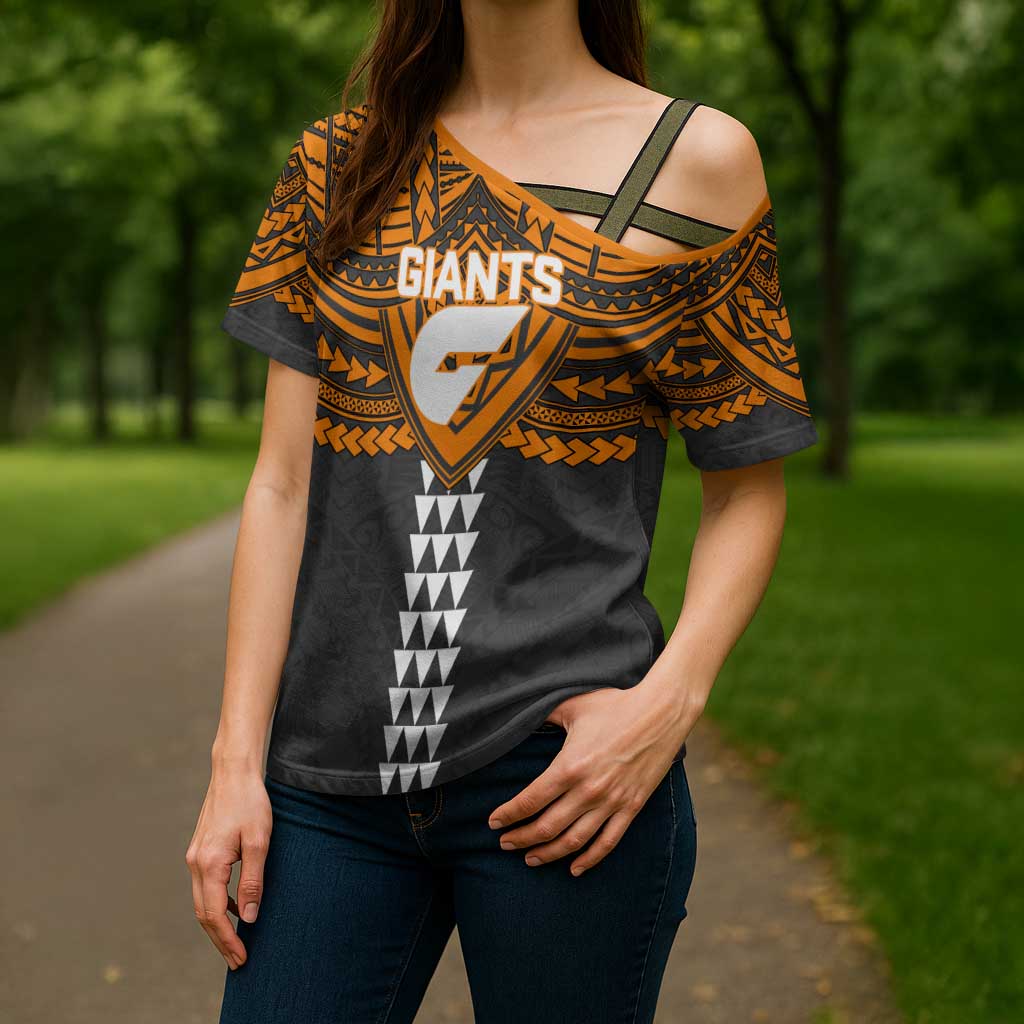 Personalized GWS Giants Cross Shoulder Shirt Polynesian Tribal Pattern Heritage Football