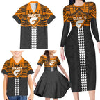Personalized GWS Giants Family Matching Long Sleeve Bodycon Dress and Hawaiian Shirt Polynesian Tribal Pattern Heritage Football
