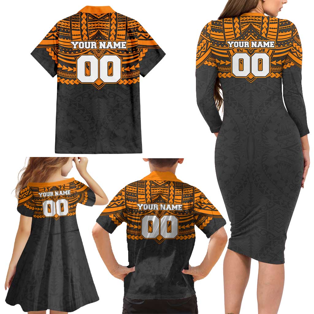 Personalized GWS Giants Family Matching Long Sleeve Bodycon Dress and Hawaiian Shirt Polynesian Tribal Pattern Heritage Football