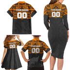 Personalized GWS Giants Family Matching Long Sleeve Bodycon Dress and Hawaiian Shirt Polynesian Tribal Pattern Heritage Football