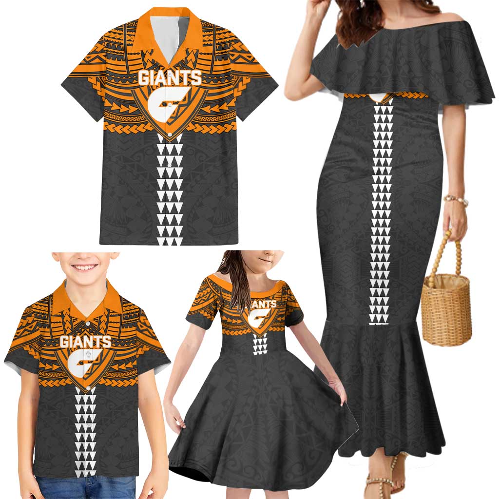 Personalized GWS Giants Family Matching Mermaid Dress and Hawaiian Shirt Polynesian Tribal Pattern Heritage Football