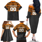 Personalized GWS Giants Family Matching Off The Shoulder Long Sleeve Dress and Hawaiian Shirt Polynesian Tribal Pattern Heritage Football