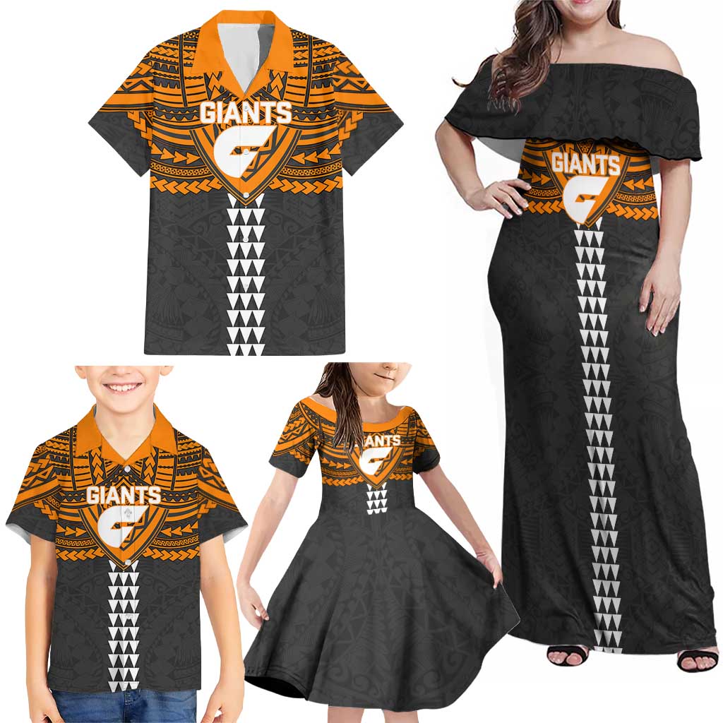 Personalized GWS Giants Family Matching Off Shoulder Maxi Dress and Hawaiian Shirt Polynesian Tribal Pattern Heritage Football