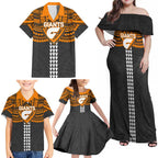 Personalized GWS Giants Family Matching Off Shoulder Maxi Dress and Hawaiian Shirt Polynesian Tribal Pattern Heritage Football