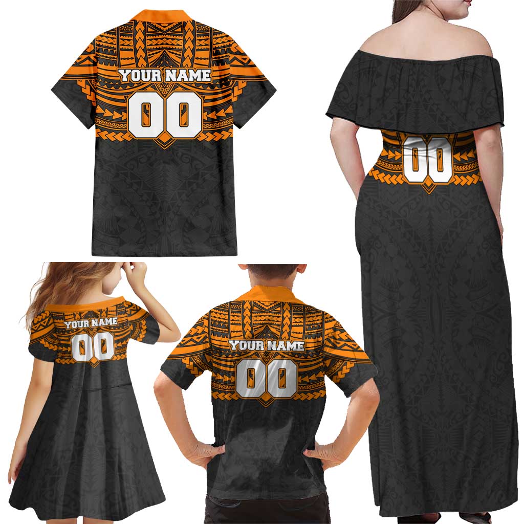 Personalized GWS Giants Family Matching Off Shoulder Maxi Dress and Hawaiian Shirt Polynesian Tribal Pattern Heritage Football