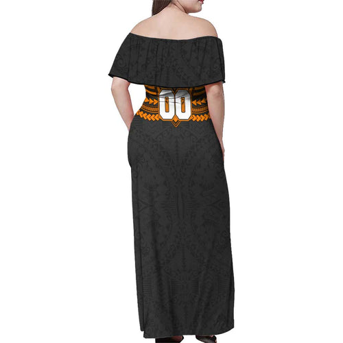 Personalized GWS Giants Family Matching Off Shoulder Maxi Dress and Hawaiian Shirt Polynesian Tribal Pattern Heritage Football