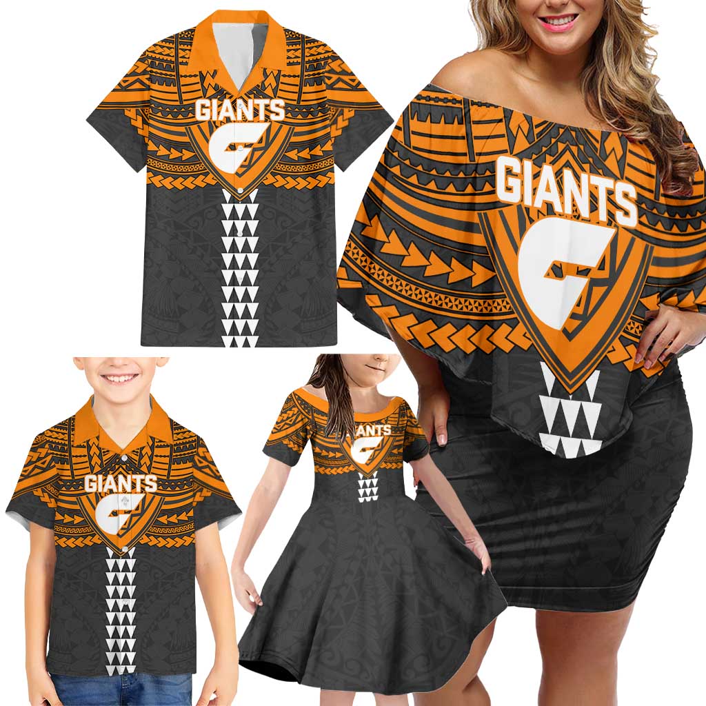 Personalized GWS Giants Family Matching Off Shoulder Short Dress and Hawaiian Shirt Polynesian Tribal Pattern Heritage Football