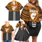 Personalized GWS Giants Family Matching Off Shoulder Short Dress and Hawaiian Shirt Polynesian Tribal Pattern Heritage Football